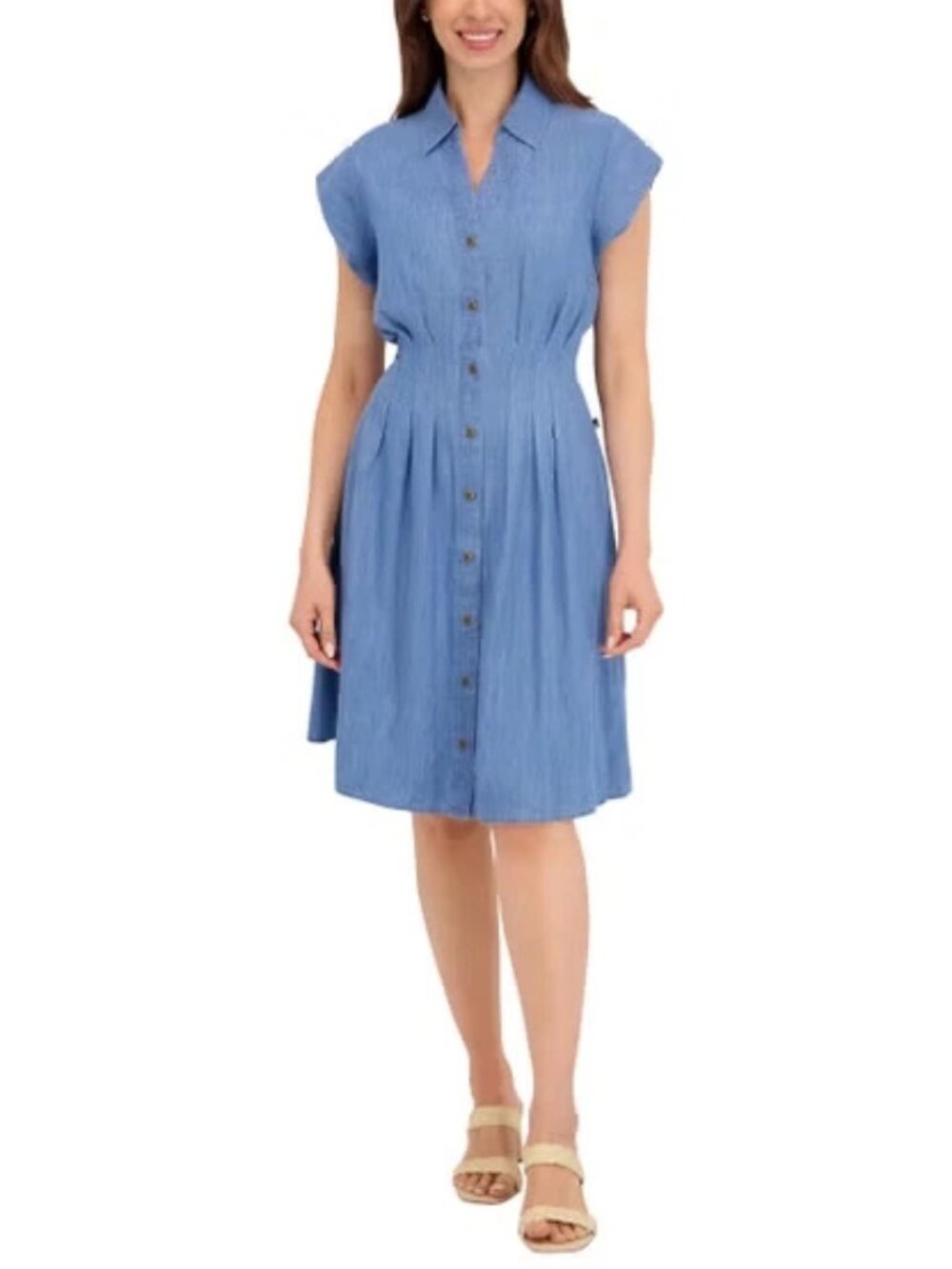 NWT New Nautica Jeans Chambray Button-Front Pintuck Dress Size S